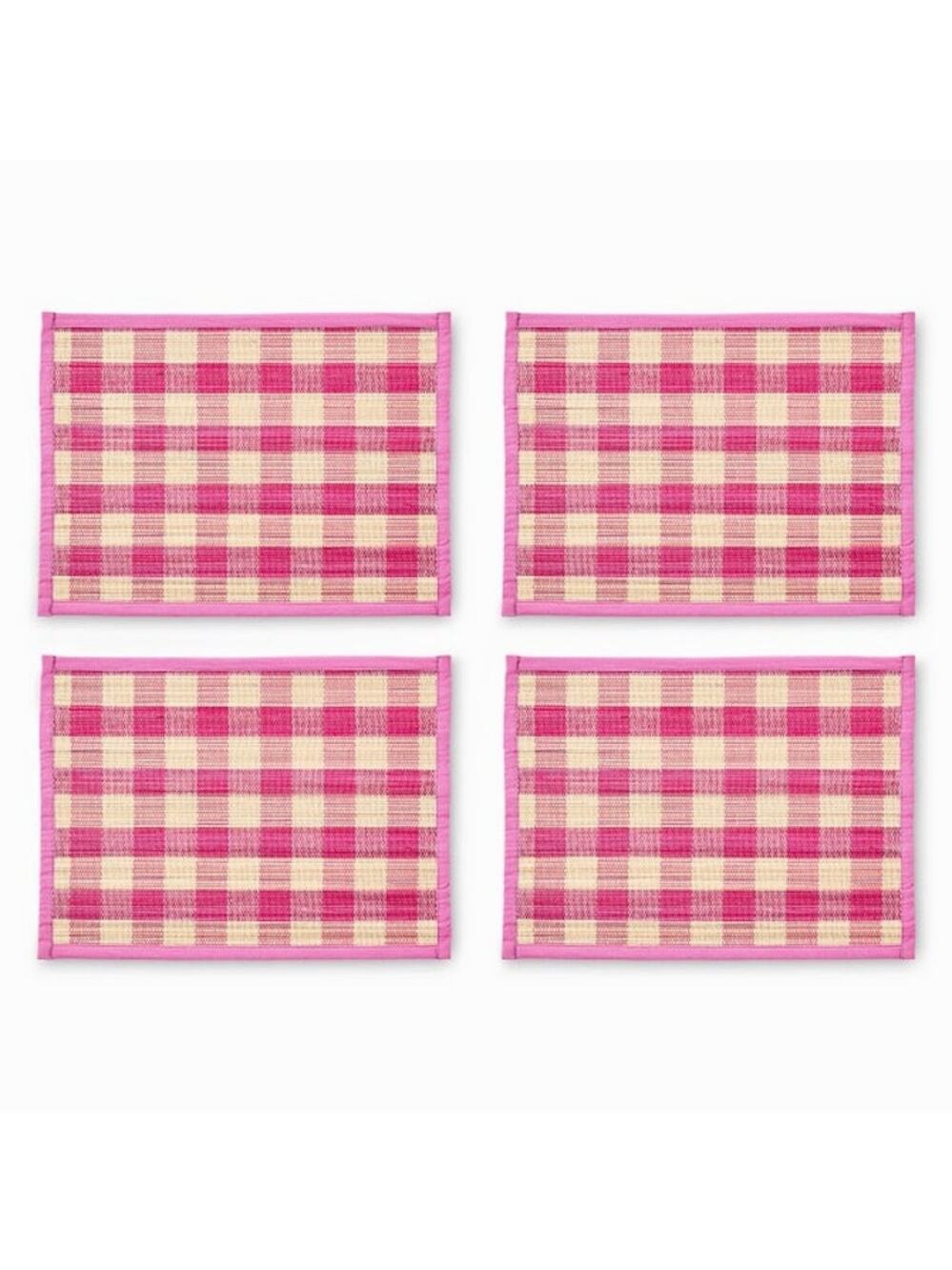 NEW Mackenzie-Childs Pink Woven Check Straw Placemats 14x20 Set of 4